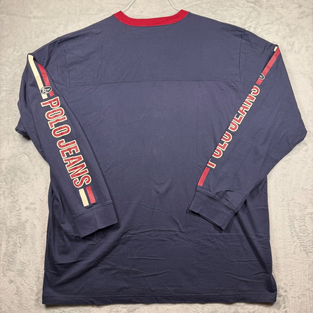 VTG Polo Jeans Co Ralph Lauren Mens 3XT Navy V-Neck Long Sleeve Graphic T-Shirt - Picture 7 of 7